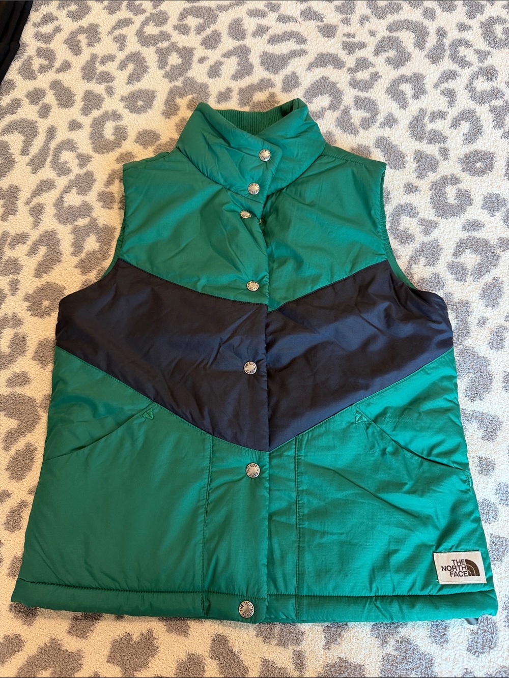 The North Face Green & Navy Chevron Puffer Vest - Women's